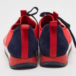 Pre Owned CH Carolina Herrera Red/Navy Blue Leather and Suede Low Top Sneakers Size 36