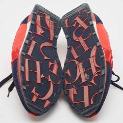 Pre Owned CH Carolina Herrera Red/Navy Blue Leather and Suede Low Top Sneakers Size 36