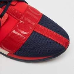 Pre Owned CH Carolina Herrera Red/Navy Blue Leather and Suede Low Top Sneakers Size 36