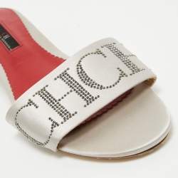 Pre Owned CH Carolina Herrera Grey Satin Slide Sandals Size 39