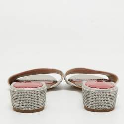 Pre Owned CH Carolina Herrera Grey Satin Slide Sandals Size 39
