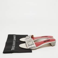 Pre Owned CH Carolina Herrera Grey Satin Slide Sandals Size 39
