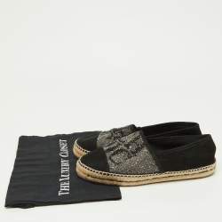 Pre Owned CH Carolina Herrera Black/Silver Crystal Embellished Suede Espadrille Flats Size 40