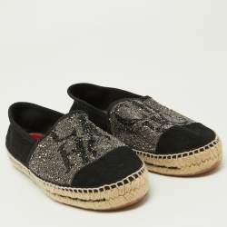 Pre Owned CH Carolina Herrera Black/Silver Crystal Embellished Suede Espadrille Flats Size 40