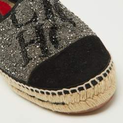 Pre Owned CH Carolina Herrera Black/Silver Crystal Embellished Suede Espadrille Flats Size 40