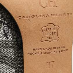 CH Carolina Herrera Black Mesh and Leather Lace Up  Ankle Boots Size 37