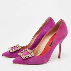 Pre Owned CH Carolina Herrera Purple Suede Crystal Embellished Pumps Size 37