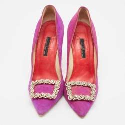 Pre Owned CH Carolina Herrera Purple Suede Crystal Embellished Pumps Size 37