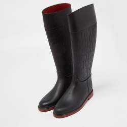 Pre Owned CH Carolina Herrera Black Embossed Rubber Rain Boots Size 38