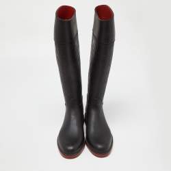 Pre Owned CH Carolina Herrera Black Embossed Rubber Rain Boots Size 38