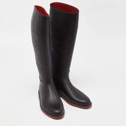 Pre Owned CH Carolina Herrera Black Embossed Rubber Rain Boots Size 38