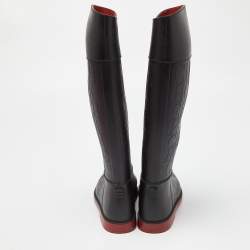 Pre Owned CH Carolina Herrera Black Embossed Rubber Rain Boots Size 38
