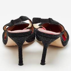 مملوكة مسبقًا CH Carolina Herrera Black Glitter Suede Slingback Pumps Size 39