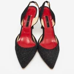 مملوكة مسبقًا CH Carolina Herrera Black Glitter Suede Slingback Pumps Size 39