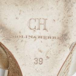 CH Carolina Herrera Gold Leather Ankle Strap Wedge Sandals Size 39