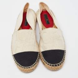 CH Carolina Herrera Off White/Black Canvas Cap Toe Flat Espadrilles Size 38