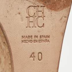 Pre Owned CH Carolina Herrera Navy Blue Leather Cork Wedge Slingback Platform Sandals Size 40