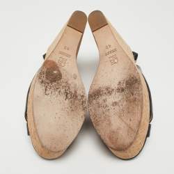 Pre Owned CH Carolina Herrera Navy Blue Leather Cork Wedge Slingback Platform Sandals Size 40