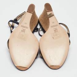CH Carolina Herrera Navy Blue Suede Tassel Wedge Sandals Size 37