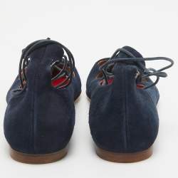 CH Carolina Herrera Blue Suede Pointed Toe Tie Up Ballet Flats Size 37