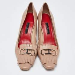 CH Carolina Herrera Beige Leather Fringe Pumps Size 39