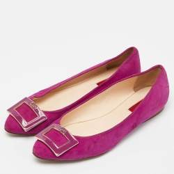 مملوكة مسبقًا CH Carolina Herrera Pink Suede Pointed Toe Ballet Flats Size 39