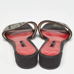 Pre Owned CH Carolina Herrera Black/Silver Glitter and Satin Slides Size 39  