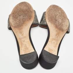 Pre Owned CH Carolina Herrera Black/Silver Glitter and Satin Slides Size 39  