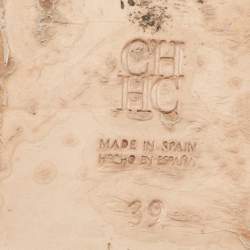 Pre Owned CH Carolina Herrera Navy Blue Leather Crystal Embellished Flat Slides Size 39