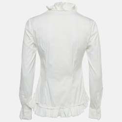 Pre Owned CH CH White Shirt Off-White Cotton Ruffled Top S