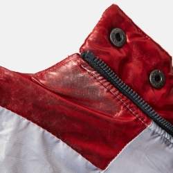 Champion Red Lame Printed & Badge Detail Puffer Overcoat M