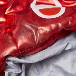 Champion Red Lame Printed & Badge Detail Puffer Overcoat M