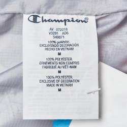 Champion Red Lame Printed & Badge Detail Puffer Overcoat M
