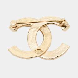 Pre Owned Chanel CC Gold Tone Metal Brooch