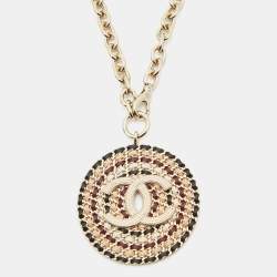 Pre Owned Chanel CC Interwoven Leather Gold Tone Necklace