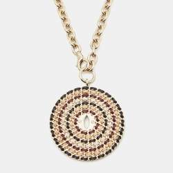 Pre Owned Chanel CC Interwoven Leather Gold Tone Necklace