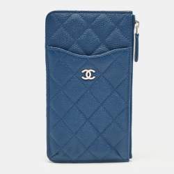 Pre Owned Chanel Blue Quilted Caviar Leather Classic Phone Pouch