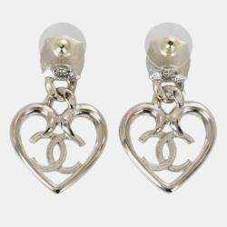 Pre Owned أقراط قلب متدلية كريستال CC من شانيل