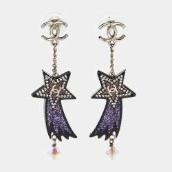 مملوكة مسبقًا Chanel CC Shooting Star Resin Crystal Silver Tone Dangle Earrings