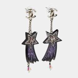 مملوكة مسبقًا Chanel CC Shooting Star Resin Crystal Silver Tone Dangle Earrings