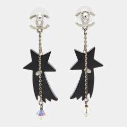 مملوكة مسبقًا Chanel CC Shooting Star Resin Crystal Silver Tone Dangle Earrings