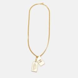 Pre Owned Chanel CC 311 Rue Cambon ID Tag Enamel Gold Tone Necklace