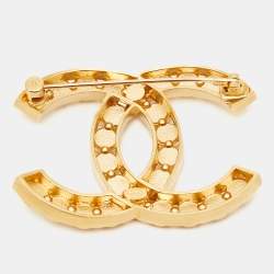 Pre Owned Chanel CC Crystal Gold Tone Brooch
