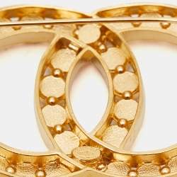 Pre Owned Chanel CC Crystal Gold Tone Brooch