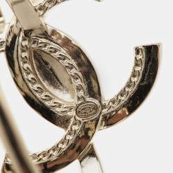 Pre Owned Chanel CC Logo Crystal Gold Tone Hoop Earrings