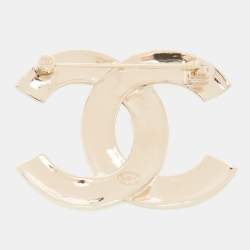 Pre Owned Chanel CC Gold Tone Metal Brooch