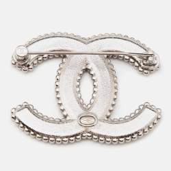 Pre Owned Chanel CC Black Composite Crystals Silver Tone Brooch
