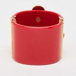 Pre Owned Chanel  CC Red Resin Gold Tone Cuff Bracelet