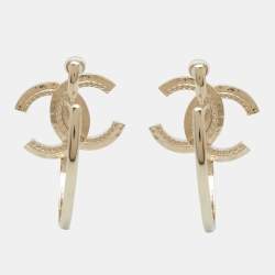 Pre Owned Chanel CC Gold Tone Hoop Earrings