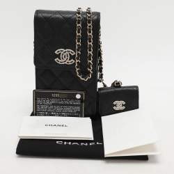 Pre Owned Chanel Black Quilted Caviar Leather Crystal CC Phone Holder